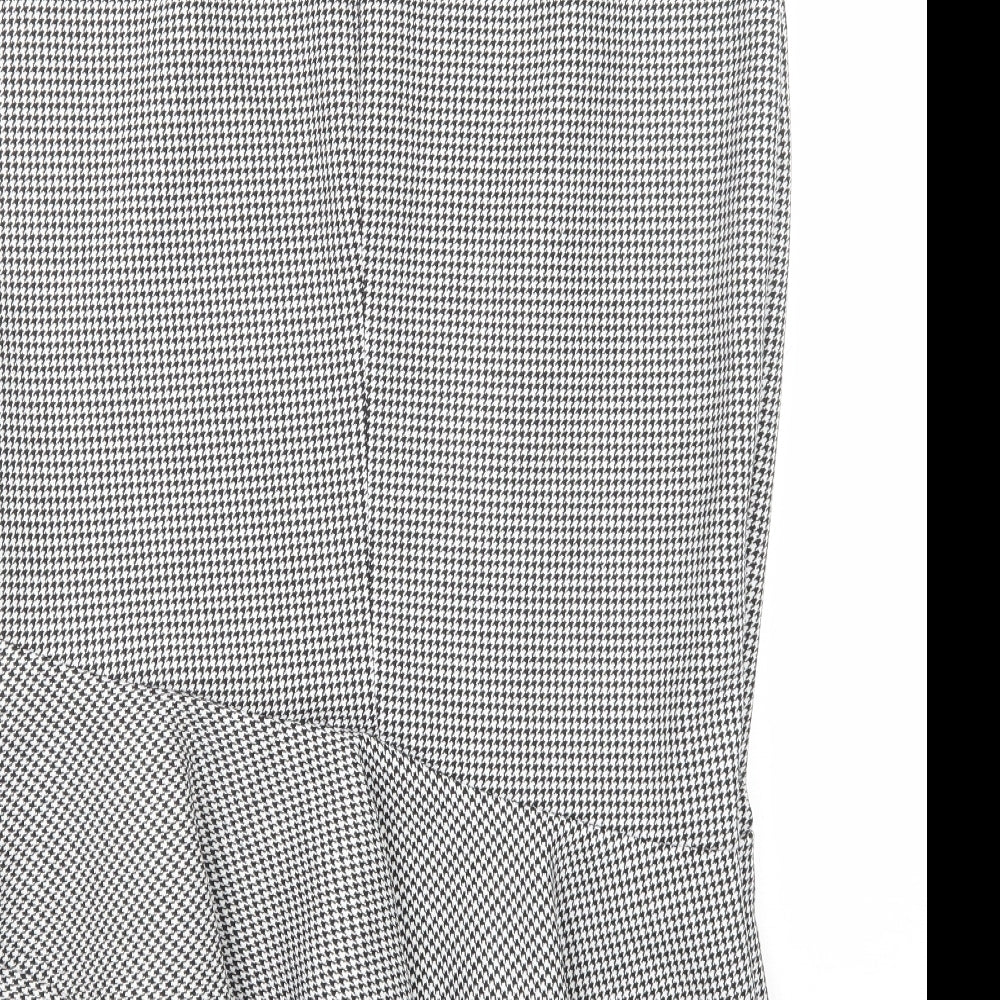 Marks and Spencer Womens Black Geometric Polyester Trumpet Skirt Size 18 Zip - Houndstooth Pattern