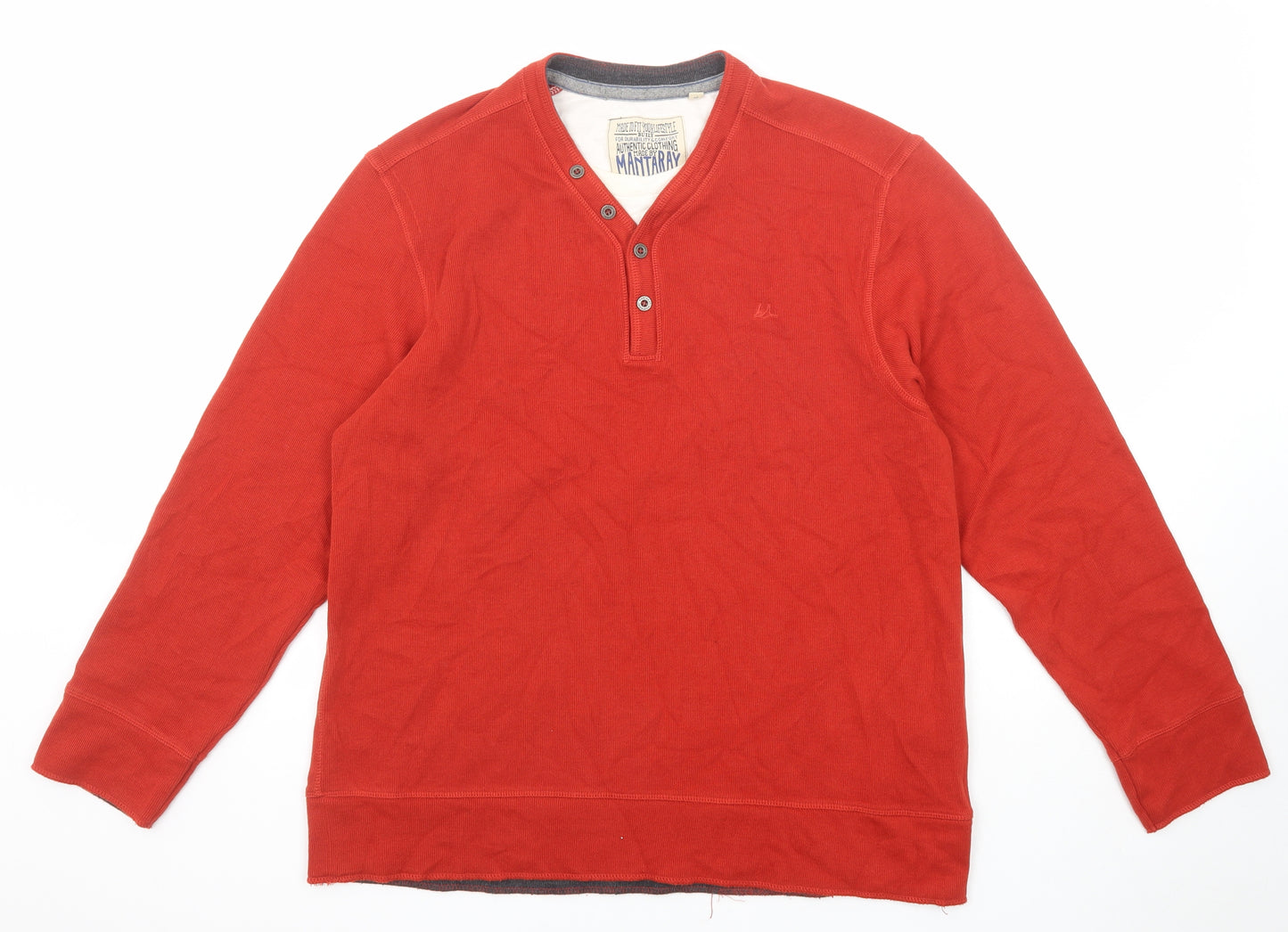 MANTARAY PRODUCTS Mens Orange V-Neck Cotton Pullover Jumper Size L Long Sleeve