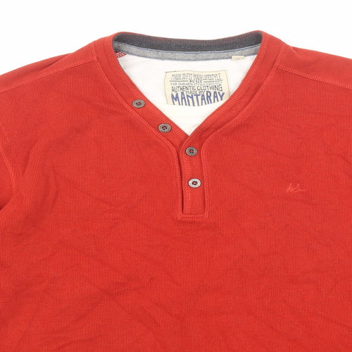 MANTARAY PRODUCTS Mens Orange V-Neck Cotton Pullover Jumper Size L Long Sleeve