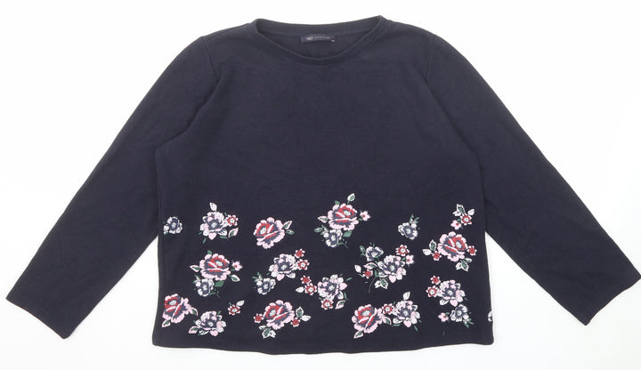 Marks and Spencer Womens Blue Round Neck Floral Polyester Pullover Jumper Size 14