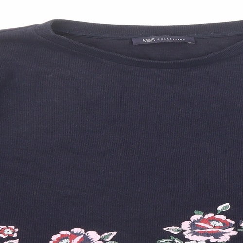 Marks and Spencer Womens Blue Round Neck Floral Polyester Pullover Jumper Size 14