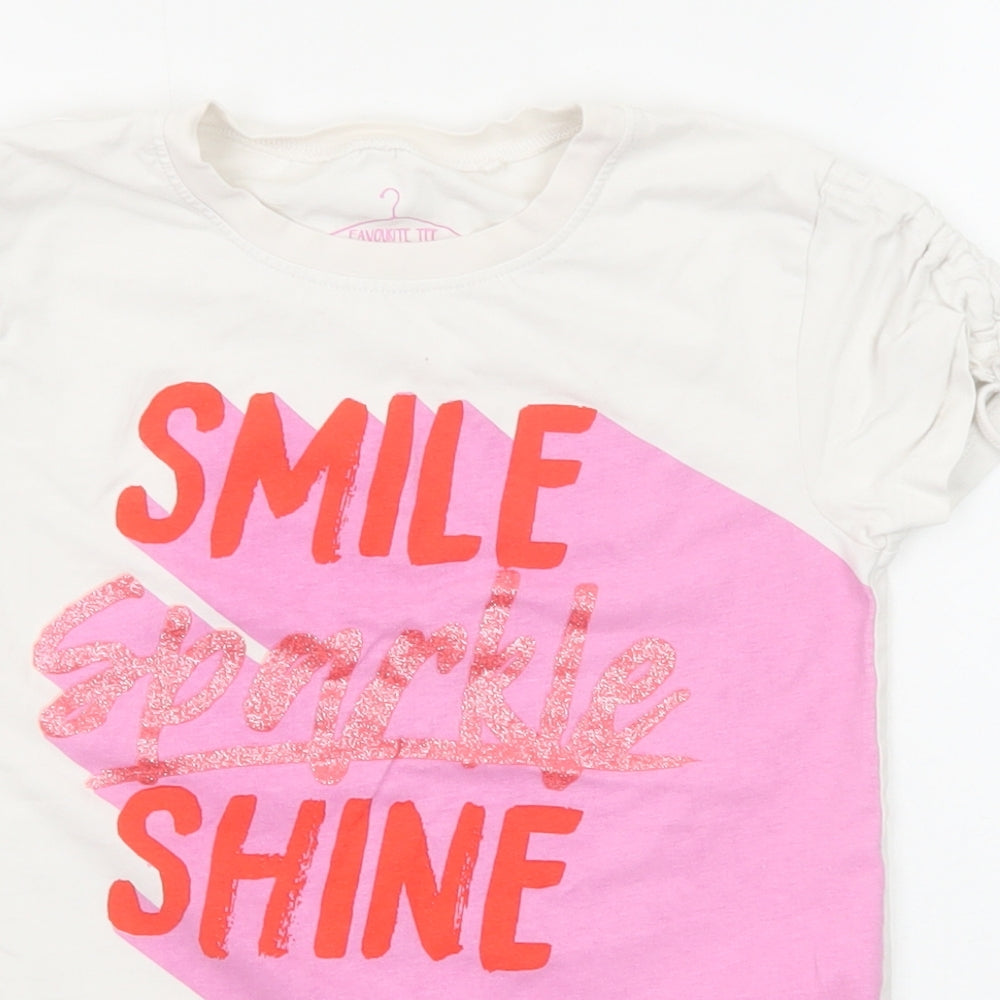 NEXT Girls White Cotton Basic T-Shirt Size 9 Years Round Neck Pullover - Smile Sparkle and Shine