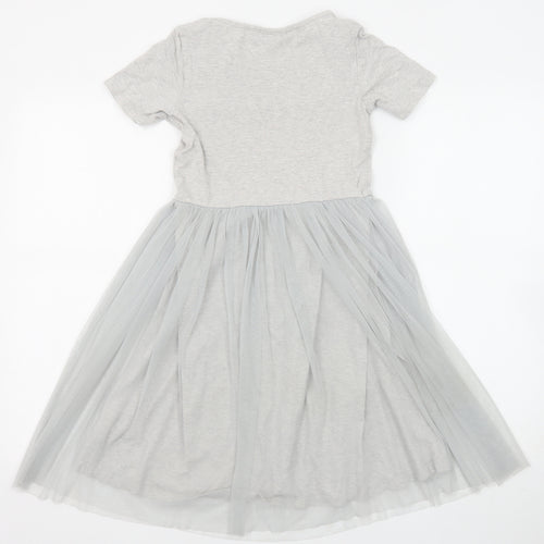 NEXT Girls Grey Cotton Fit & Flare Size 8 Years Boat Neck Pullover - Embellished Neckline