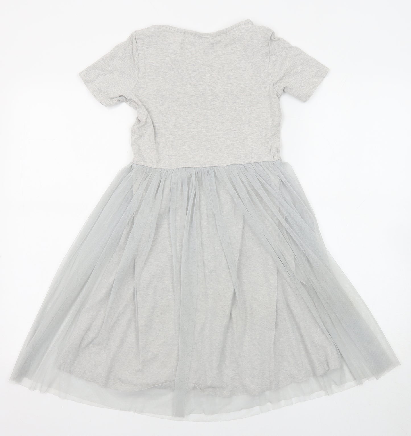 NEXT Girls Grey Cotton Fit & Flare Size 8 Years Boat Neck Pullover - Embellished Neckline