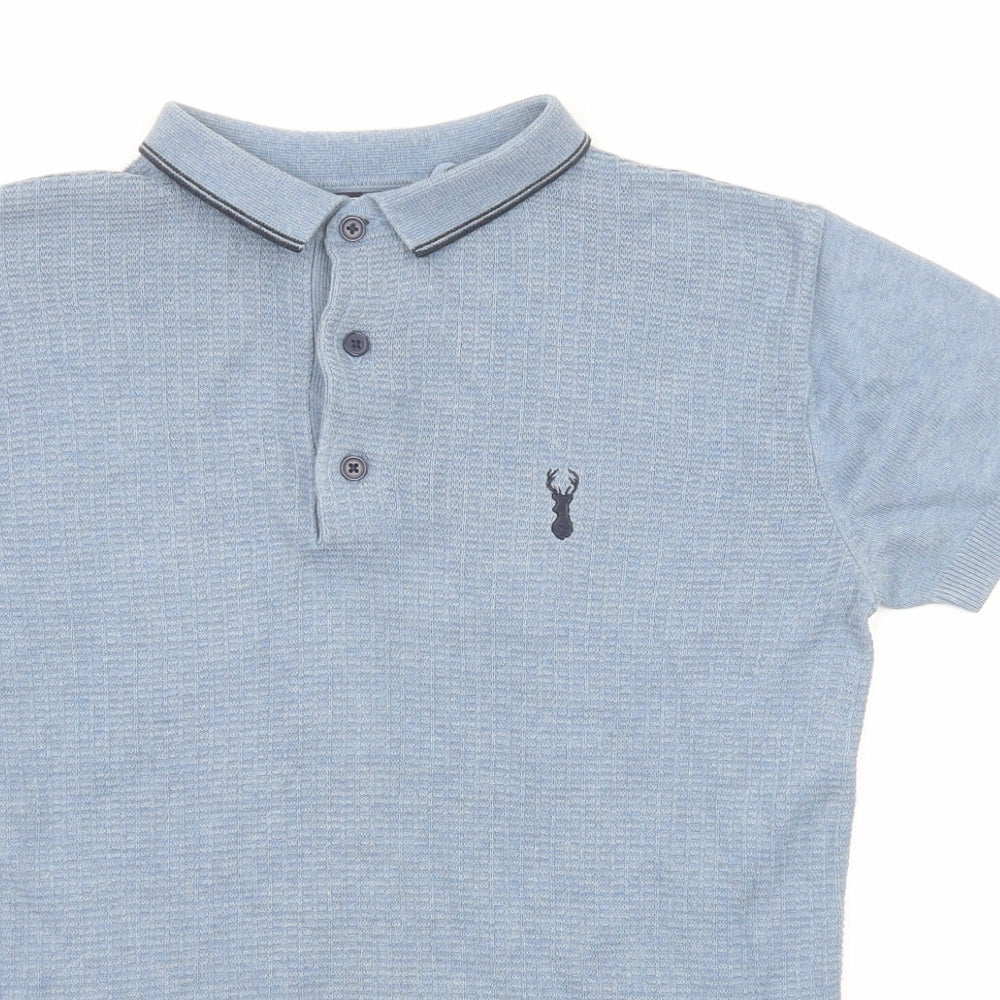 NEXT Boys Blue Cotton Basic Polo Size 12 Years Collared Button