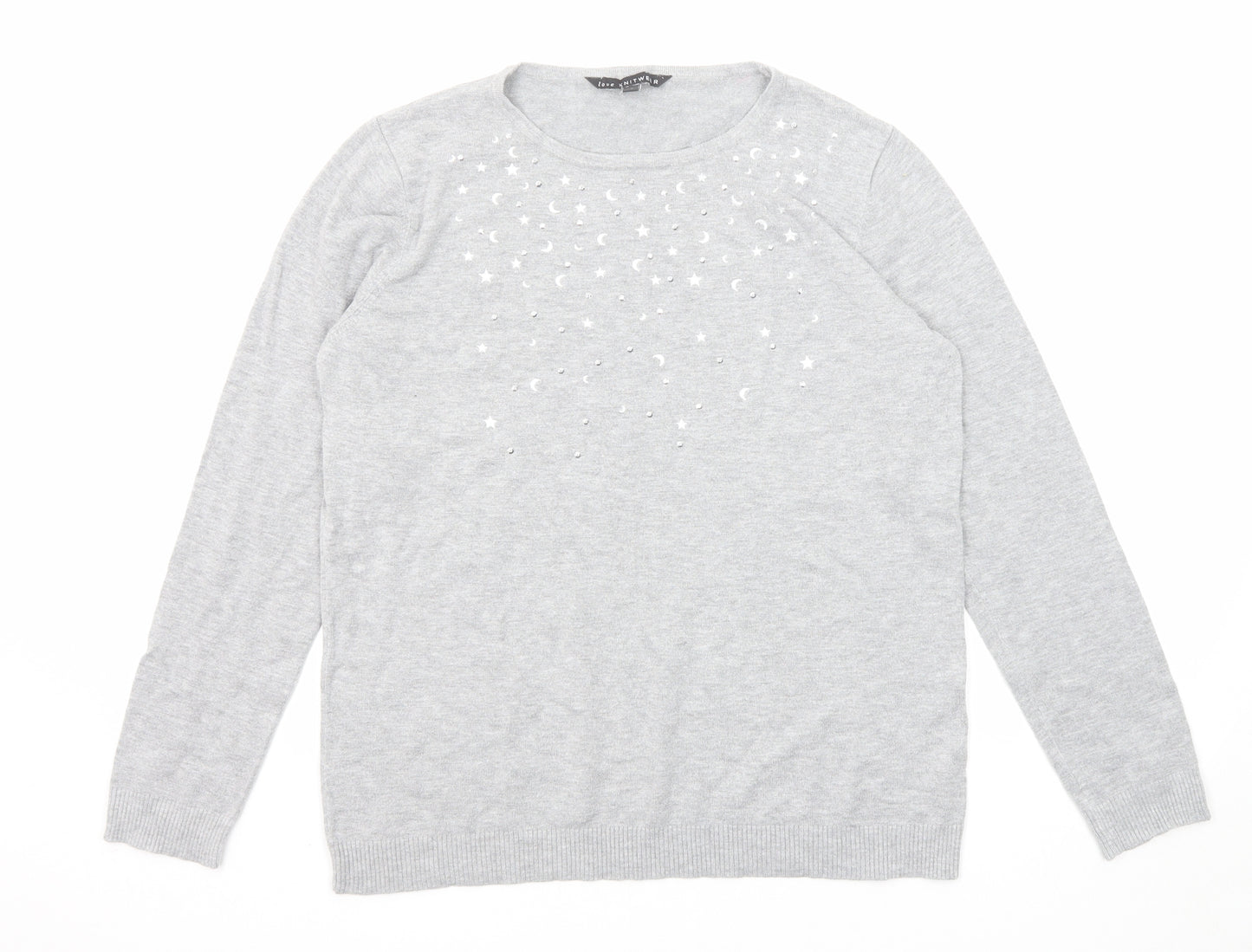 Bonmarché Womens Grey Round Neck Viscose Pullover Jumper Size 14