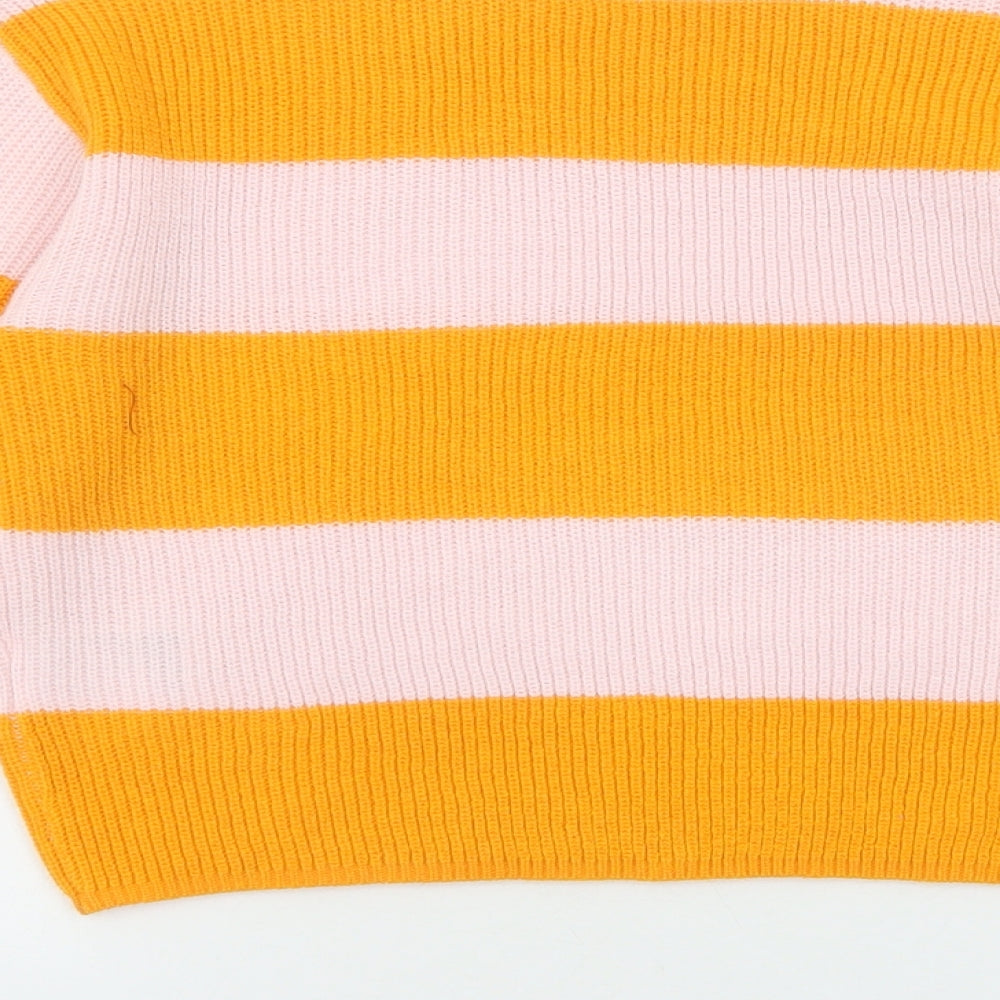 H&M Girls Orange Round Neck Striped Acrylic Pullover Jumper Size 10-11 Years Pullover