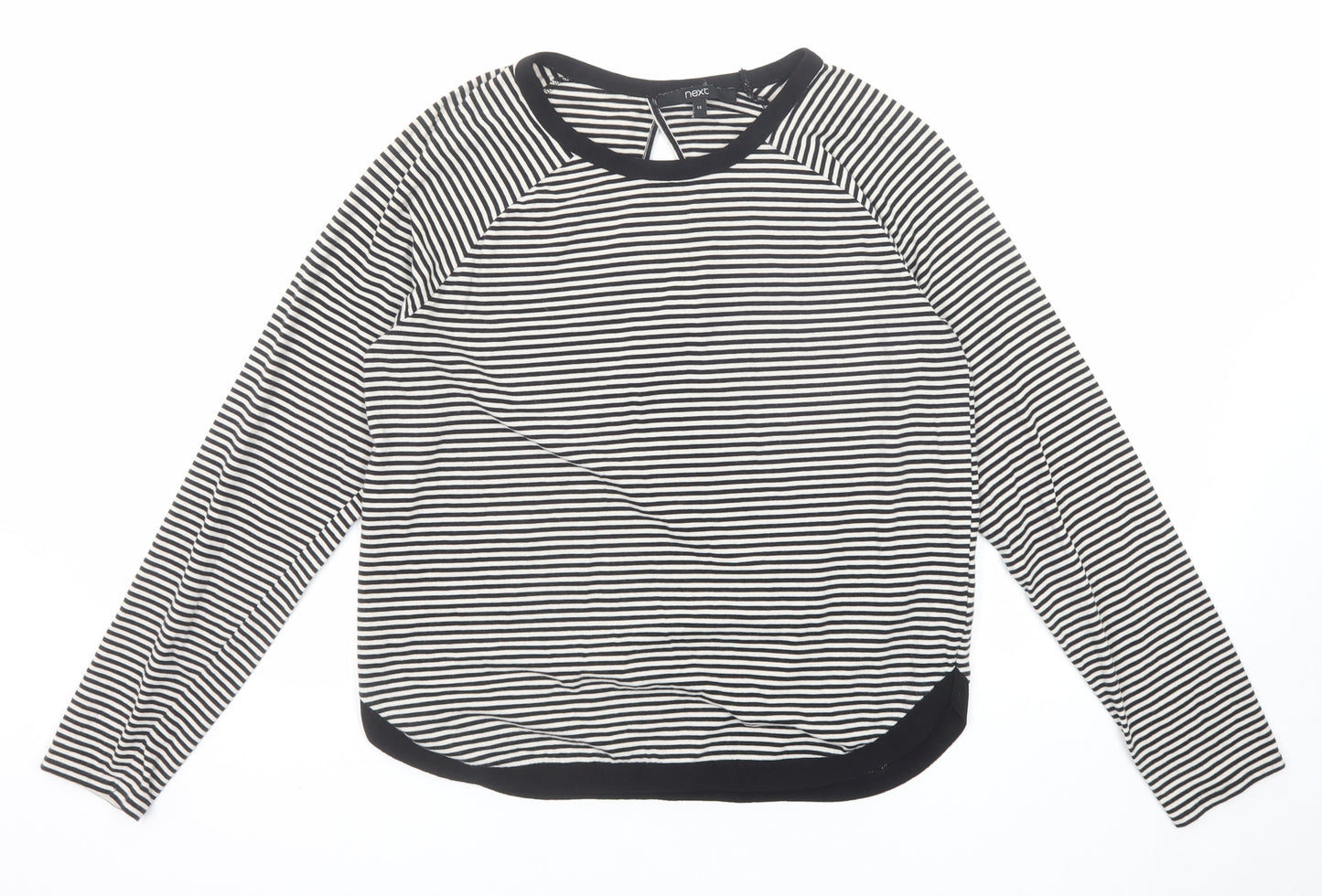 NEXT Womens Black Striped Cotton Basic T-Shirt Size 14 Boat Neck