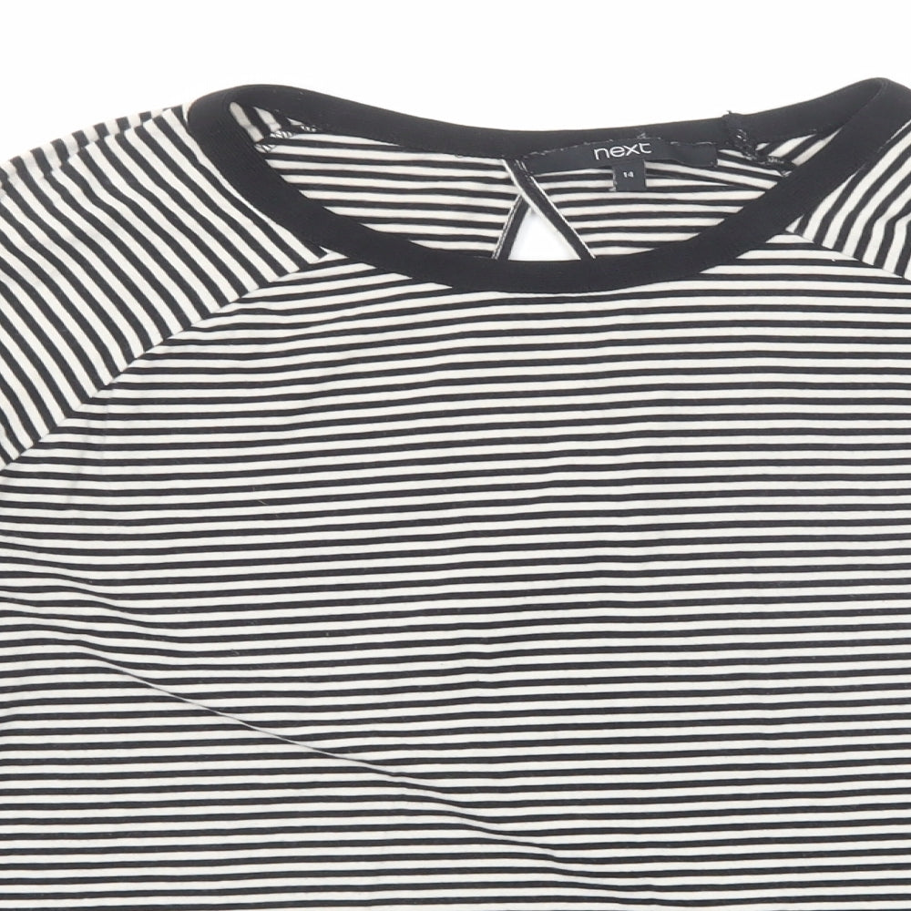 NEXT Womens Black Striped Cotton Basic T-Shirt Size 14 Boat Neck