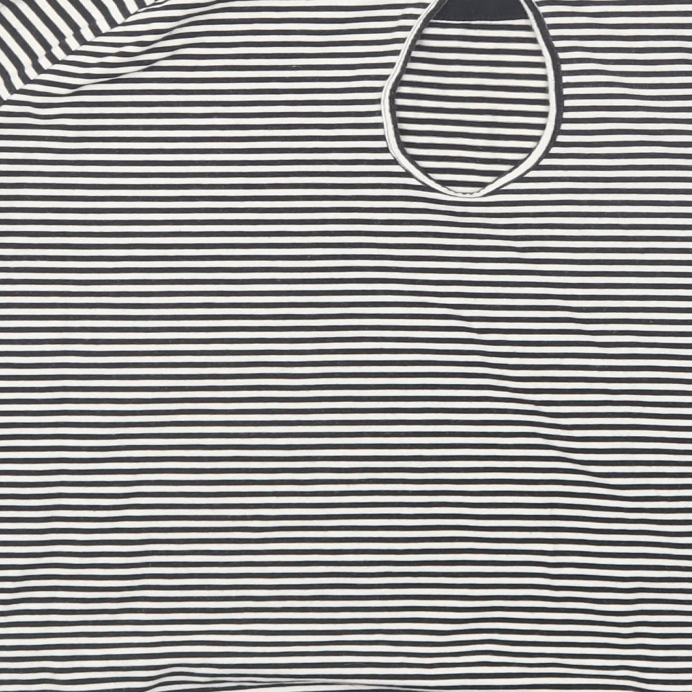 NEXT Womens Black Striped Cotton Basic T-Shirt Size 14 Boat Neck