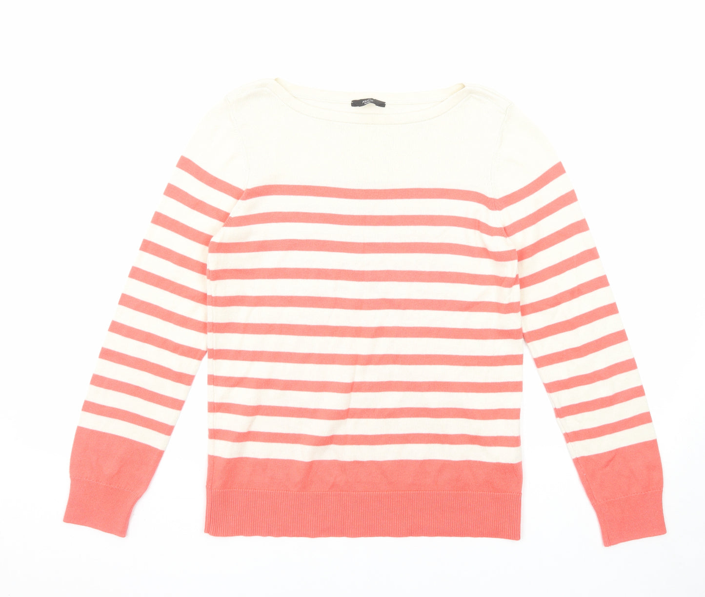 M&Co Womens Pink Round Neck Striped Acrylic Pullover Jumper Size 8