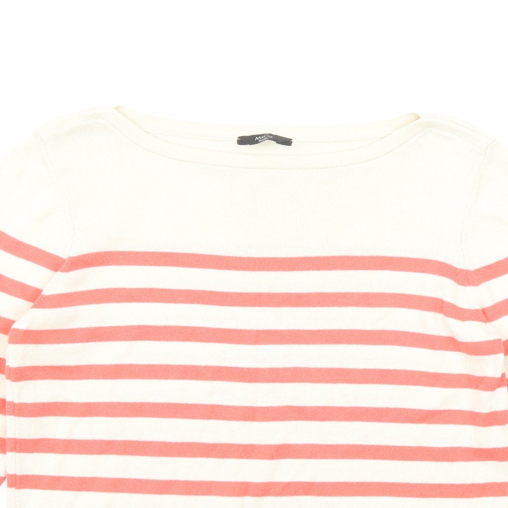 M&Co Womens Pink Round Neck Striped Acrylic Pullover Jumper Size 8