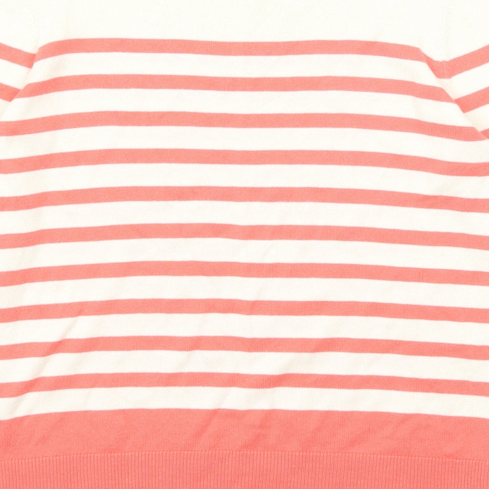 M&Co Womens Pink Round Neck Striped Acrylic Pullover Jumper Size 8