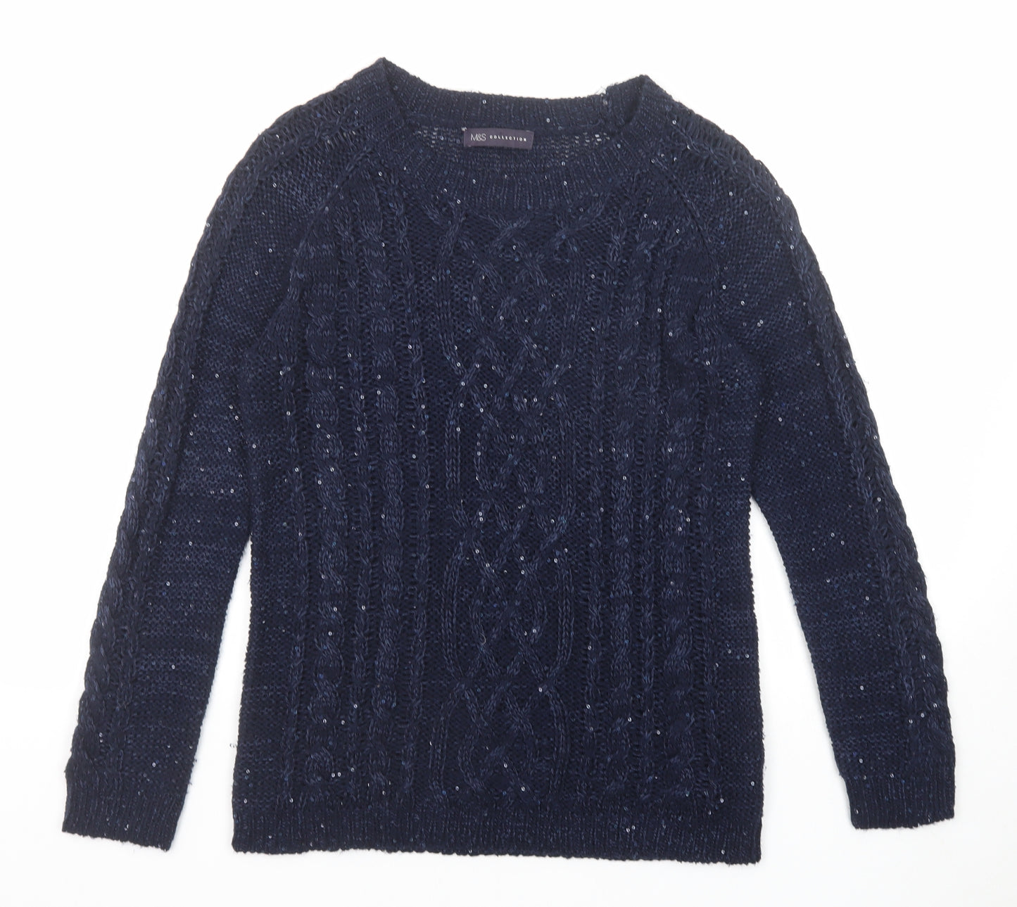 Marks and Spencer Womens Blue Round Neck Acrylic Pullover Jumper Size 12