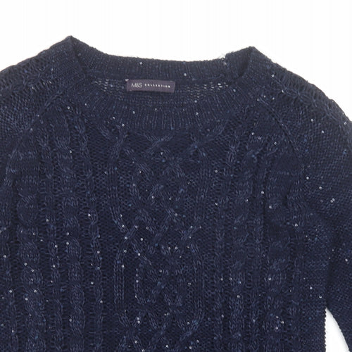 Marks and Spencer Womens Blue Round Neck Acrylic Pullover Jumper Size 12