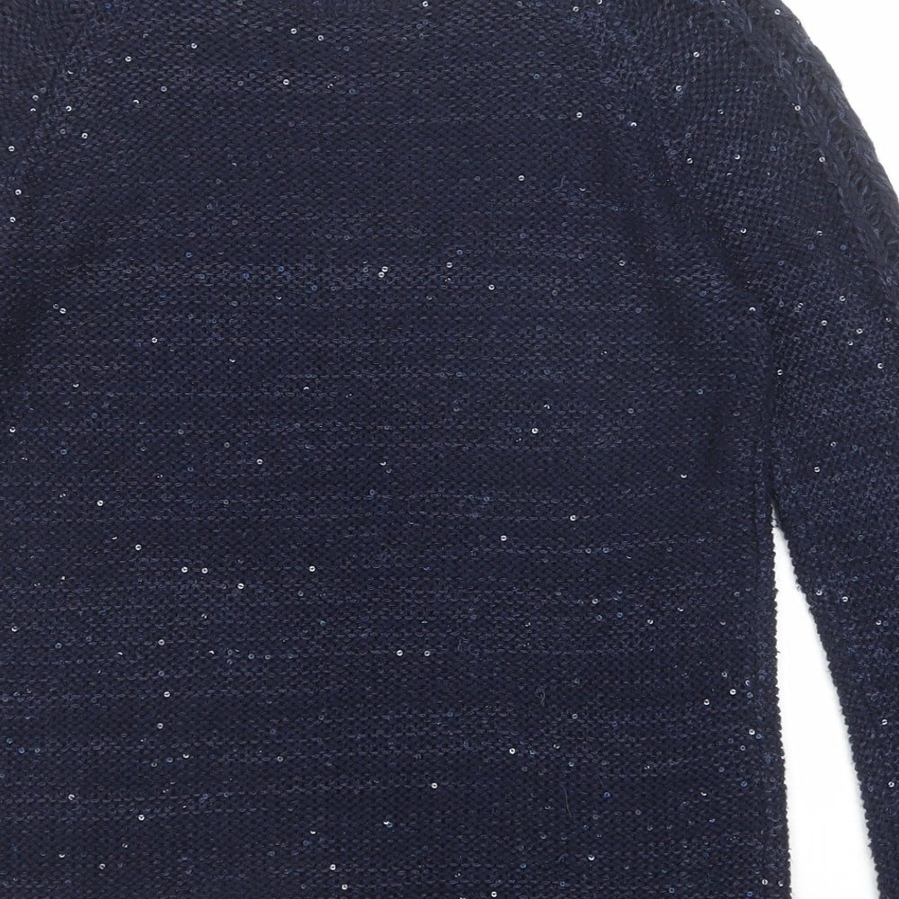Marks and Spencer Womens Blue Round Neck Acrylic Pullover Jumper Size 12