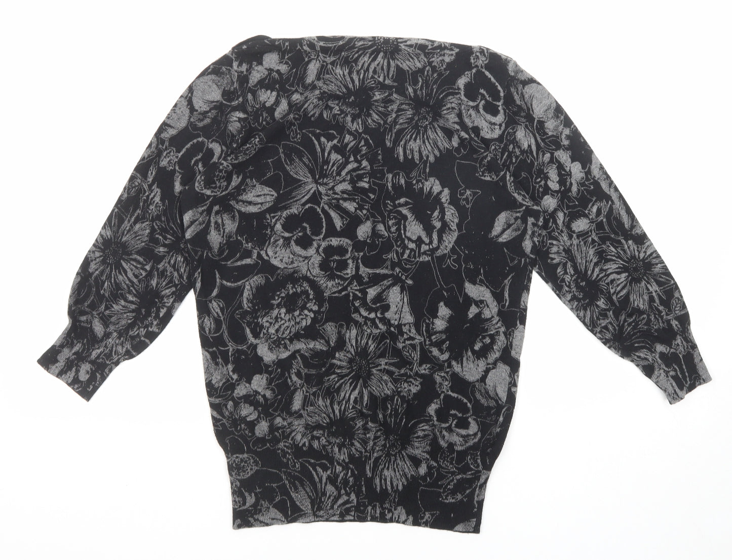 NEXT Womens Black Round Neck Floral Cotton Pullover Jumper Size 8