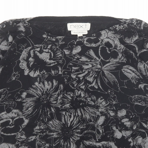 NEXT Womens Black Round Neck Floral Cotton Pullover Jumper Size 8