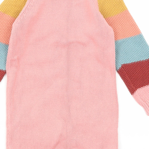 NEXT Girls Pink Round Neck Striped Cotton Pullover Jumper Size 3-4 Years Pullover - Rabbit Pattern