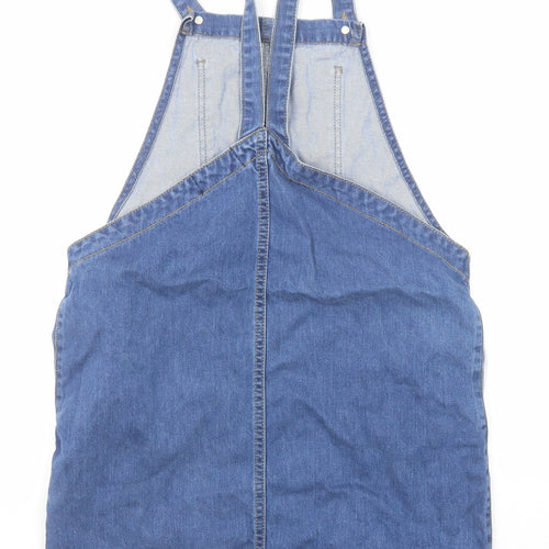 New Look Girls Blue Cotton Pinafore/Dungaree Dress Size 14 Years Square Neck Button