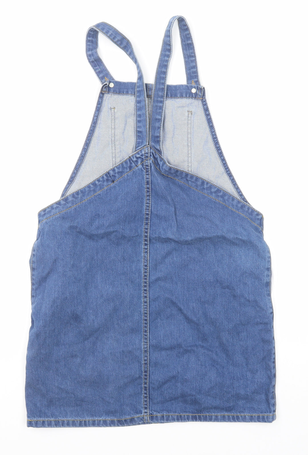 New Look Girls Blue Cotton Pinafore/Dungaree Dress Size 14 Years Square Neck Button