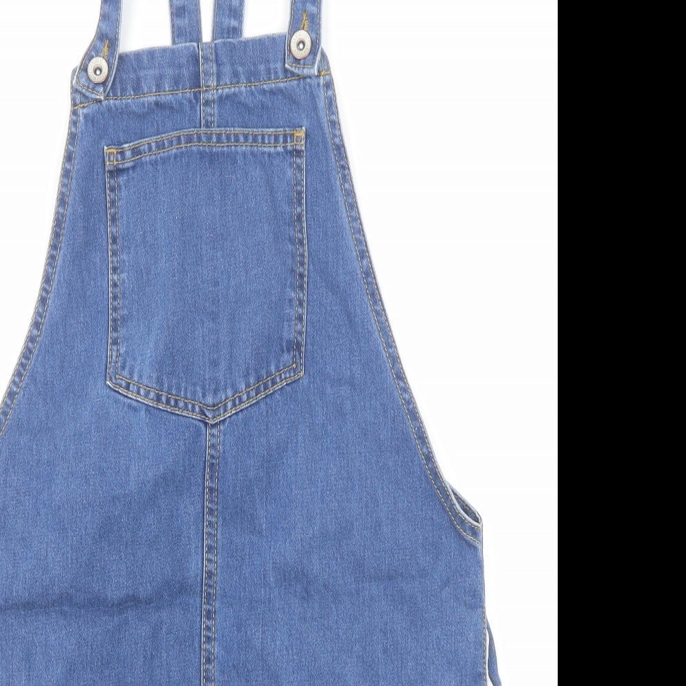 New Look Girls Blue Cotton Pinafore/Dungaree Dress Size 14 Years Square Neck Button
