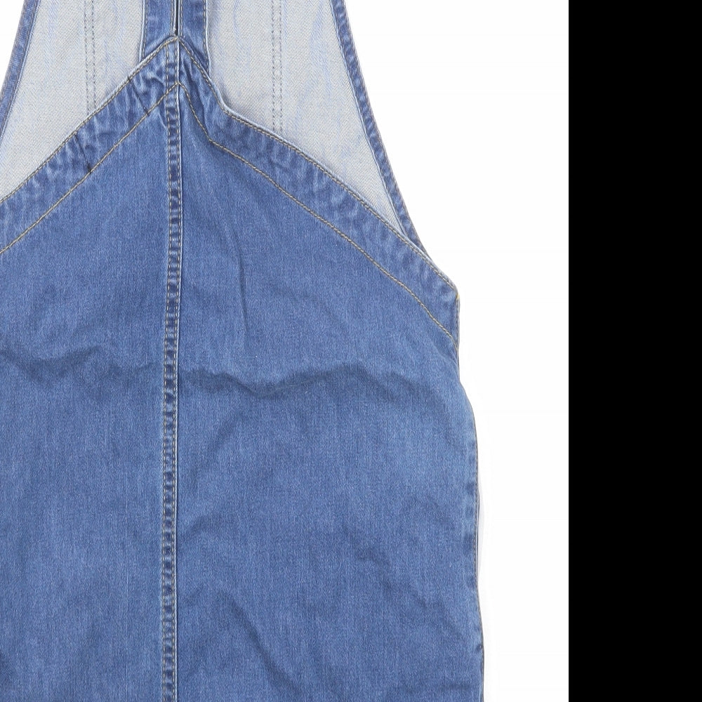 New Look Girls Blue Cotton Pinafore/Dungaree Dress Size 14 Years Square Neck Button