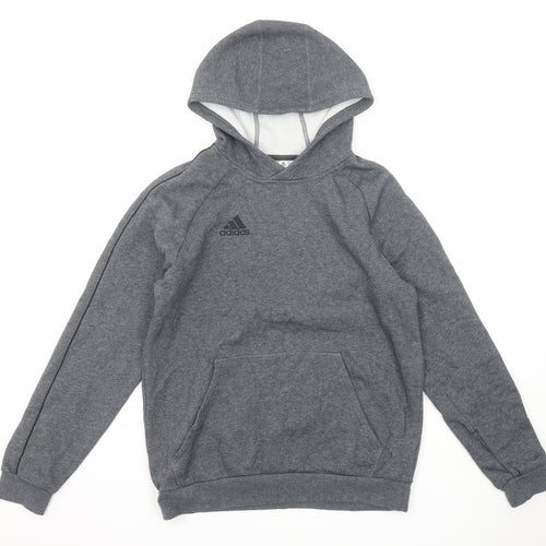 adidas Boys Grey Cotton Pullover Hoodie Size 15-16 Years Pullover