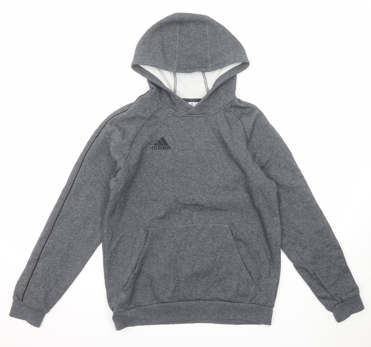 adidas Boys Grey Cotton Pullover Hoodie Size 15-16 Years Pullover