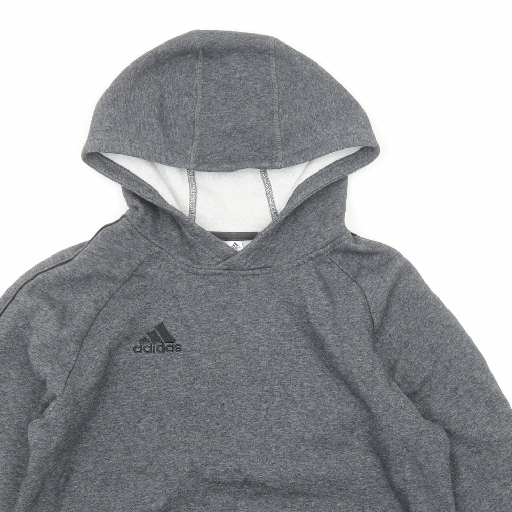adidas Boys Grey Cotton Pullover Hoodie Size 15-16 Years Pullover