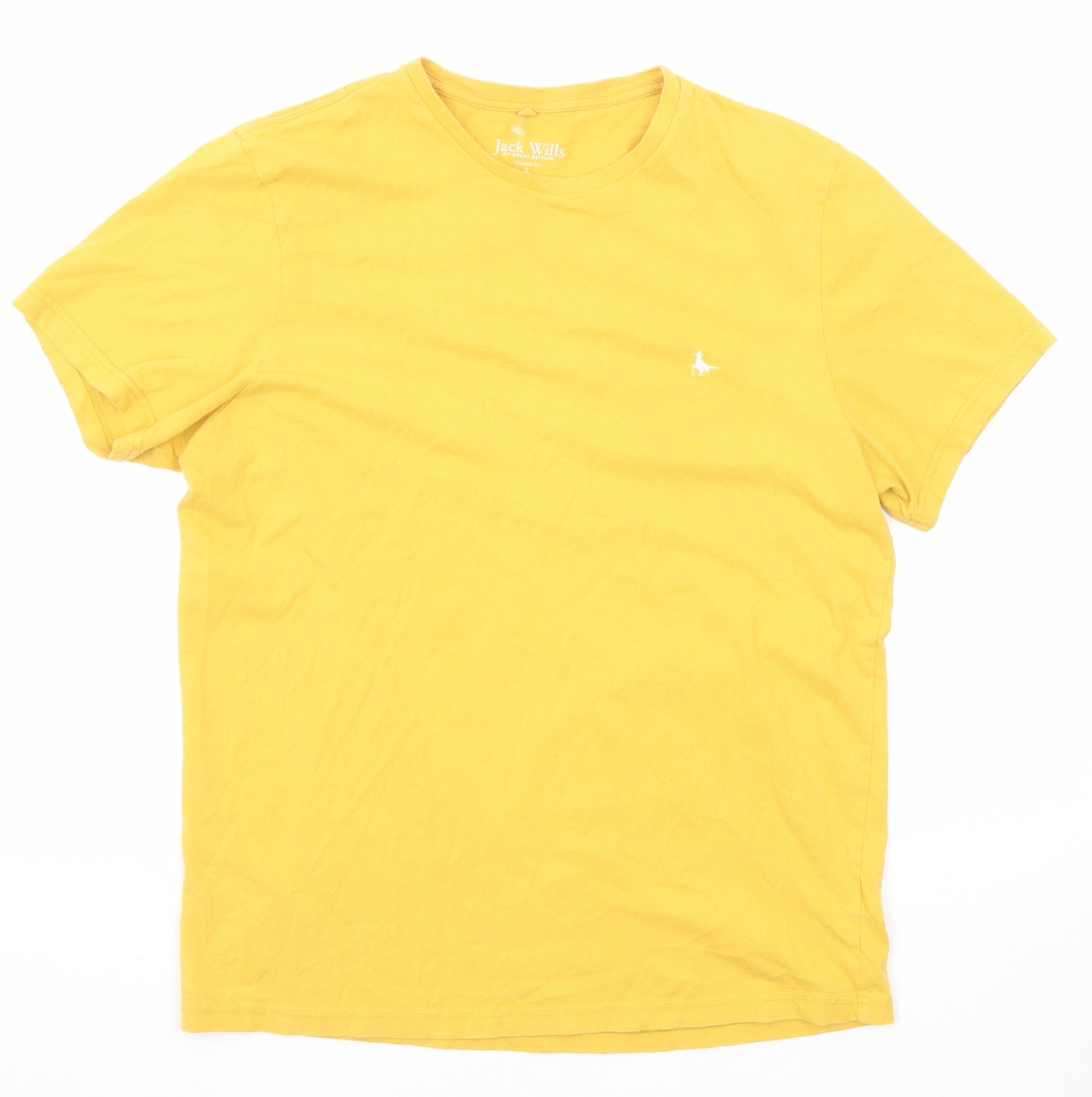 Jack Wills Mens Yellow Polyester T-Shirt Size L Round Neck