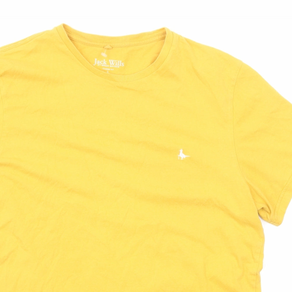 Jack Wills Mens Yellow Polyester T-Shirt Size L Round Neck
