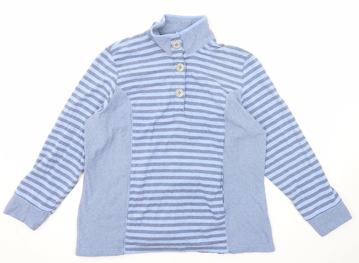 Per Una Womens Blue Striped Cotton Pullover Sweatshirt Size XL Button