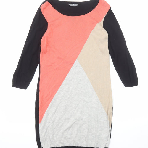 BHS Womens Multicoloured Colourblock Viscose Jumper Dress Size 10 Round Neck Pullover