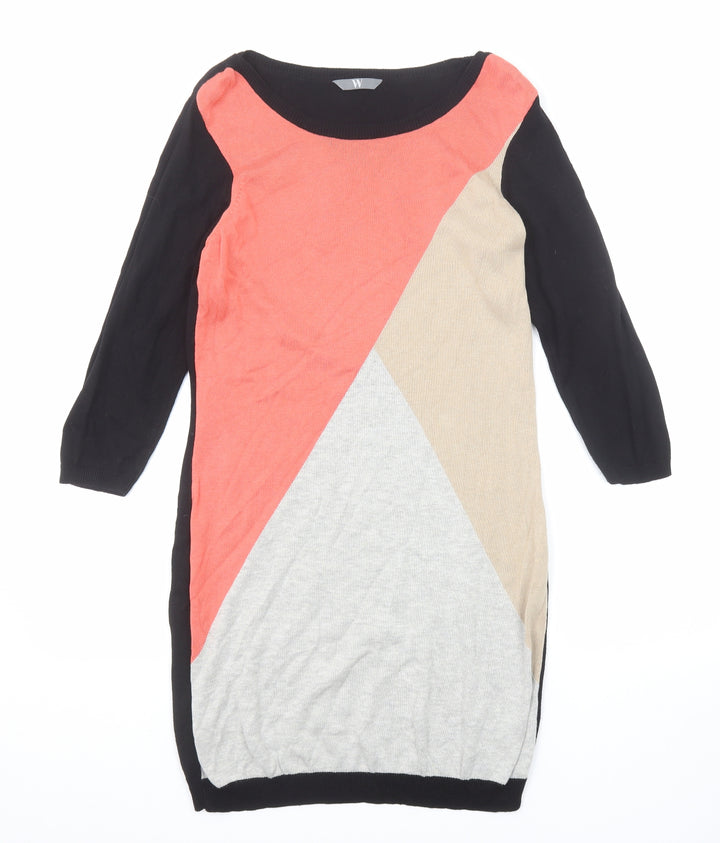 BHS Womens Multicoloured Colourblock Viscose Jumper Dress Size 10 Round Neck Pullover