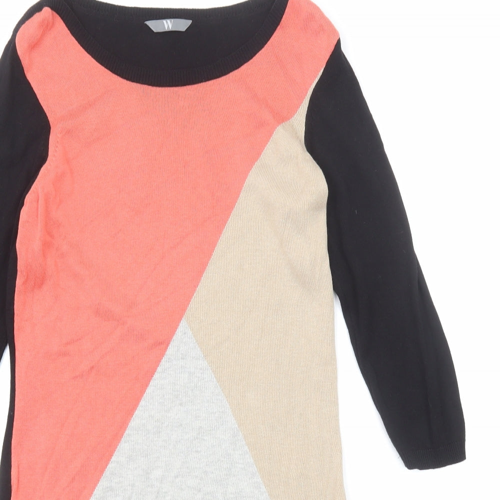 BHS Womens Multicoloured Colourblock Viscose Jumper Dress Size 10 Round Neck Pullover