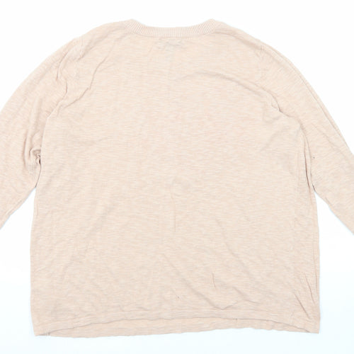 D&Co. Womens Pink Round Neck Cotton Pullover Jumper Size 2XL - Palm Tree