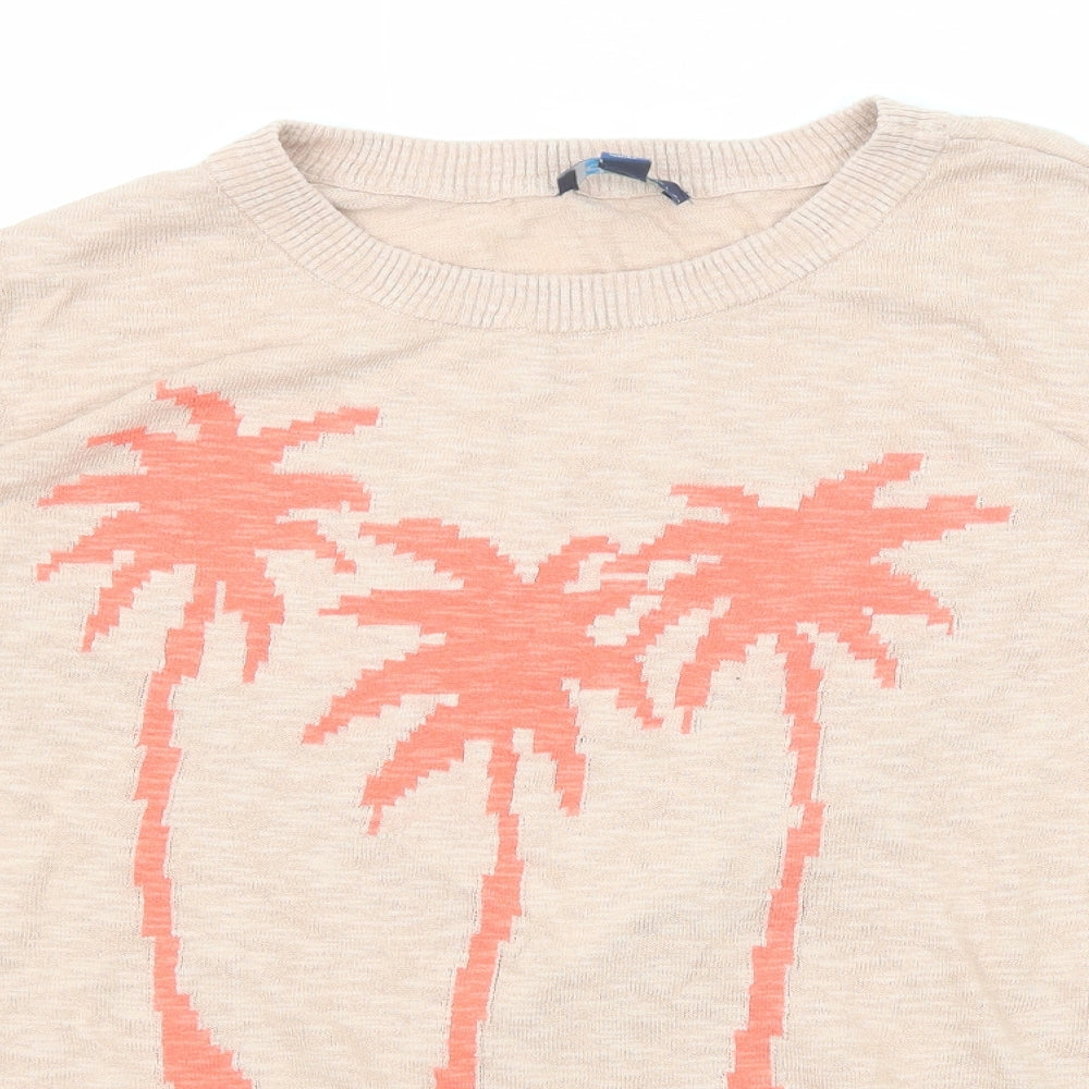 D&Co. Womens Pink Round Neck Cotton Pullover Jumper Size 2XL - Palm Tree