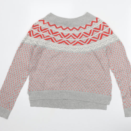 Gap Womens Grey Round Neck Geometric Cotton Pullover Jumper Size S