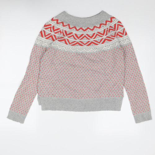 Gap Womens Grey Round Neck Geometric Cotton Pullover Jumper Size S