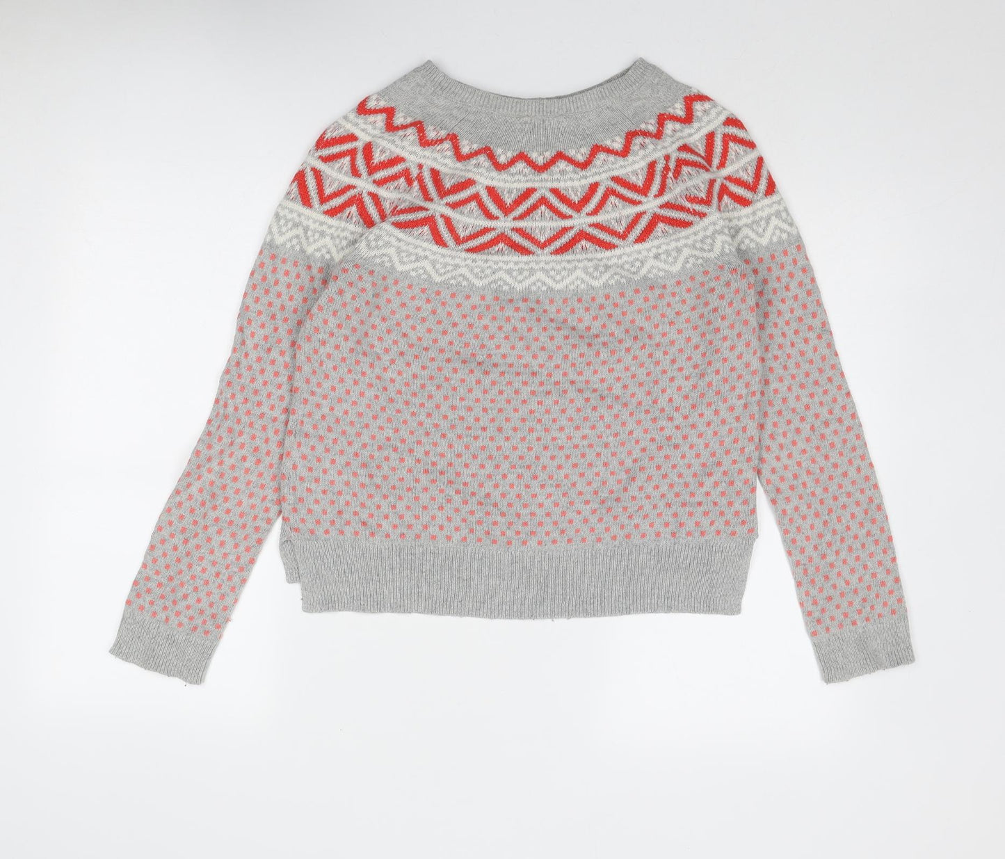 Gap Womens Grey Round Neck Geometric Cotton Pullover Jumper Size S