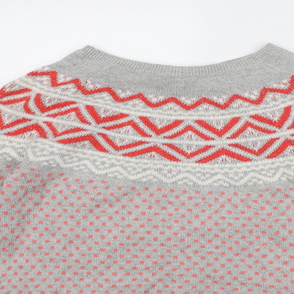 Gap Womens Grey Round Neck Geometric Cotton Pullover Jumper Size S