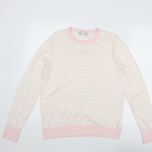 Truly Womens Beige Round Neck Striped Cotton Pullover Jumper Size M
