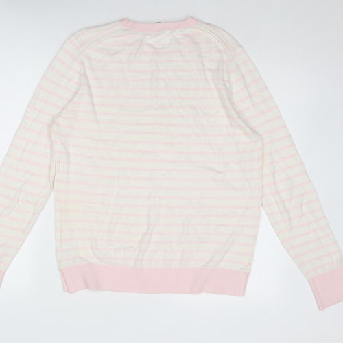 Truly Womens Beige Round Neck Striped Cotton Pullover Jumper Size M
