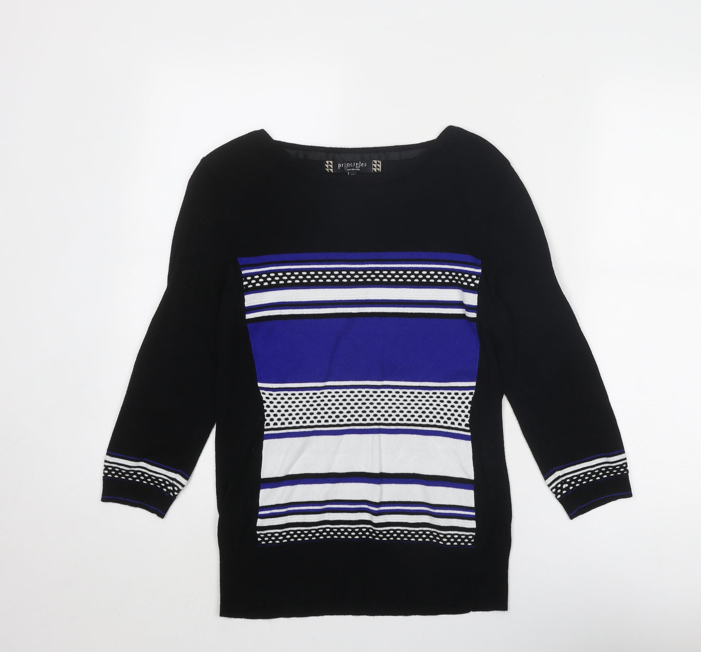 Principles Womens Black Round Neck Striped Viscose Pullover Jumper Size 14