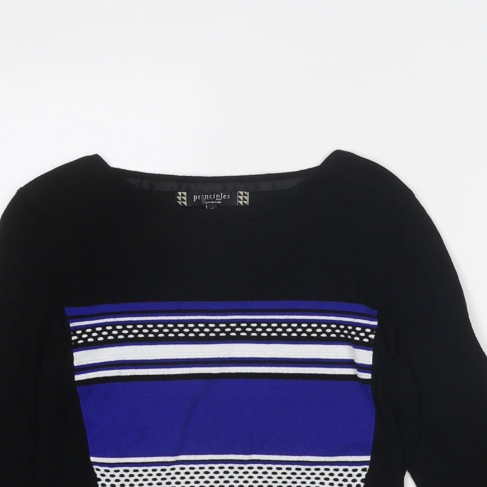 Principles Womens Black Round Neck Striped Viscose Pullover Jumper Size 14