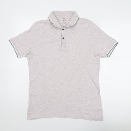 Marks and Spencer Mens Pink Cotton Polo Size L Collared Button