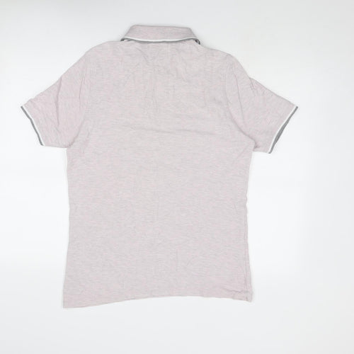 Marks and Spencer Mens Pink Cotton Polo Size L Collared Button