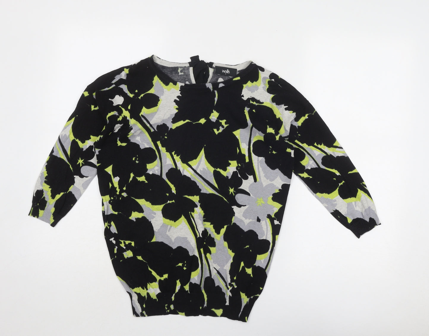 Wallis Womens Black Round Neck Floral Cotton Pullover Jumper Size S