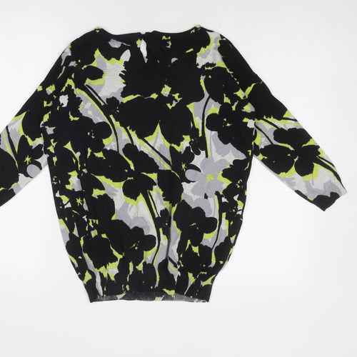 Wallis Womens Black Round Neck Floral Cotton Pullover Jumper Size S